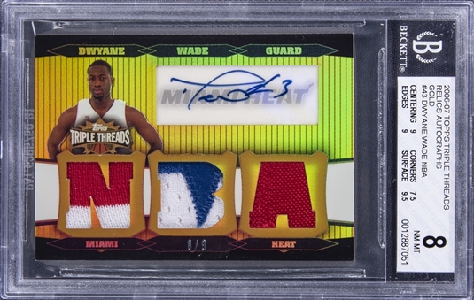 2006-07 Topps Triple Threads "Relic Autographs" Gold Refractor #43 Dwyane Wade Signed Patch Card (#8/9) - BGS NM-MT 8/BGS 10
